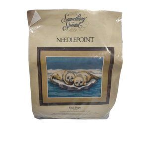 Needlepoint Seal Pups On Ice Printed Canvas Wool Pearle Cotton 18x14 30347 1983
